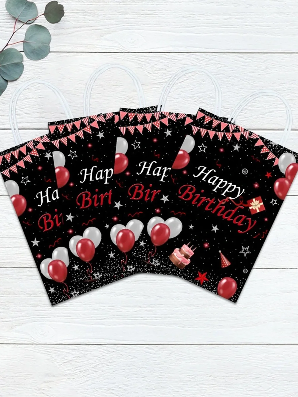 Happy Birthday Gift Bags - Black with Red & Silver Balloons